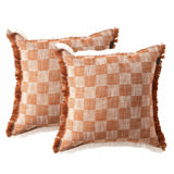 2x Renee Taylor Noah Checkered Stonewashed Cotton Cushion - Terracotta (Square Decorative Throw Pillow Twin Pack - 50 x 50cm)