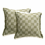 2x Renee Taylor Noah Checkered Stonewashed Cotton Cushion - Jade (Square Decorative Throw Pillow Twin Pack - 50 x 50cm)
