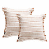 2x Renee Taylor Capri Stripe Stonewashed Yarn Dyed Cushion - Natural (Square Decorative Throw Pillow Twin Pack - 50 x 50cm)