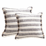 2x Renee Taylor Capri Stripe Stonewashed Yarn Dyed Cushion - Onyx (Square Decorative Throw Pillow Twin Pack - 50 x 50cm)