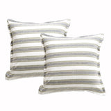 2x Renee Taylor Marina Stripe Stonewashed Yarn Dyed Cushion - Moss (Square Decorative Throw Pillow Twin Pack - 50 x 50cm)