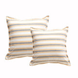 2x Renee Taylor Marina Stripe Stonewashed Yarn Dyed Cushion - Gold (Square Decorative Throw Pillow Twin Pack - 50 x 50cm)