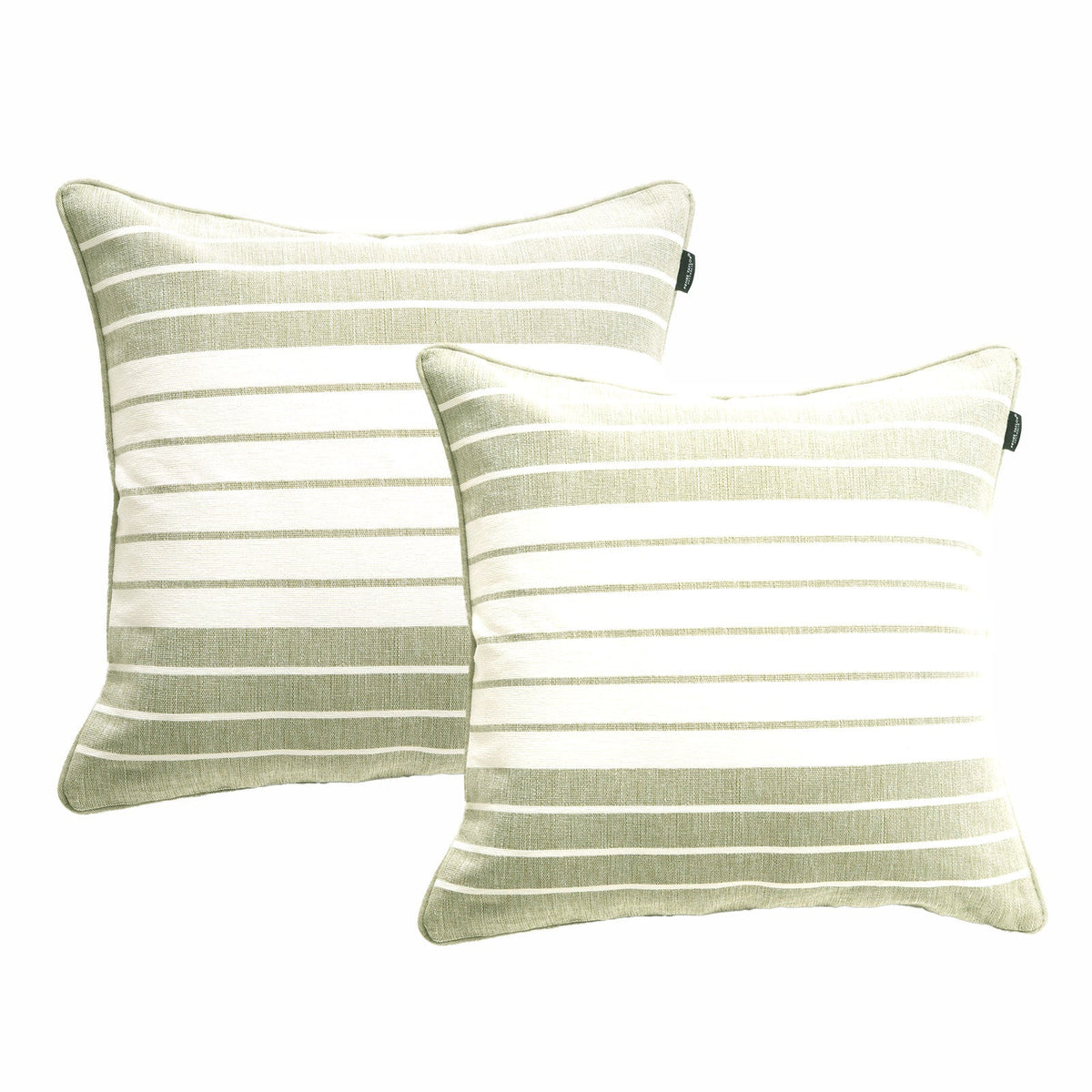2x Renee Taylor Palma Stripe Stonewashed Yarn Dyed Cushion - Khaki (Square Decorative Throw Pillow Twin Pack - 50 x 50cm)