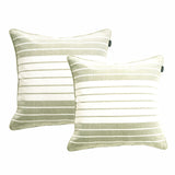 2x Renee Taylor Palma Stripe Stonewashed Yarn Dyed Cushion - Khaki (Square Decorative Throw Pillow Twin Pack - 50 x 50cm)