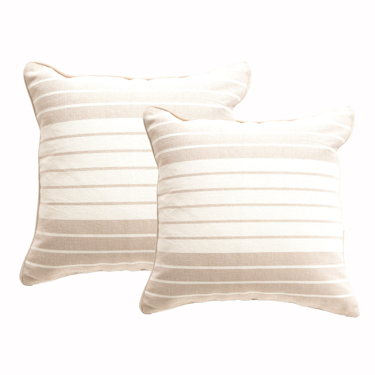 2x Renee Taylor Palma Stripe Stonewashed Yarn Dyed Cushion - Nude (Square Decorative Throw Pillow Twin Pack - 50 x 50cm)