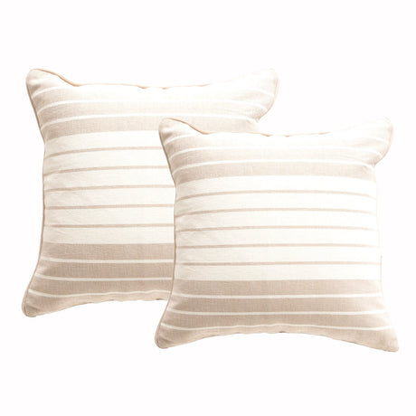 2x Renee Taylor Palma Stripe Stonewashed Yarn Dyed Cushion - Nude (Square Decorative Throw Pillow Twin Pack - 50 x 50cm)