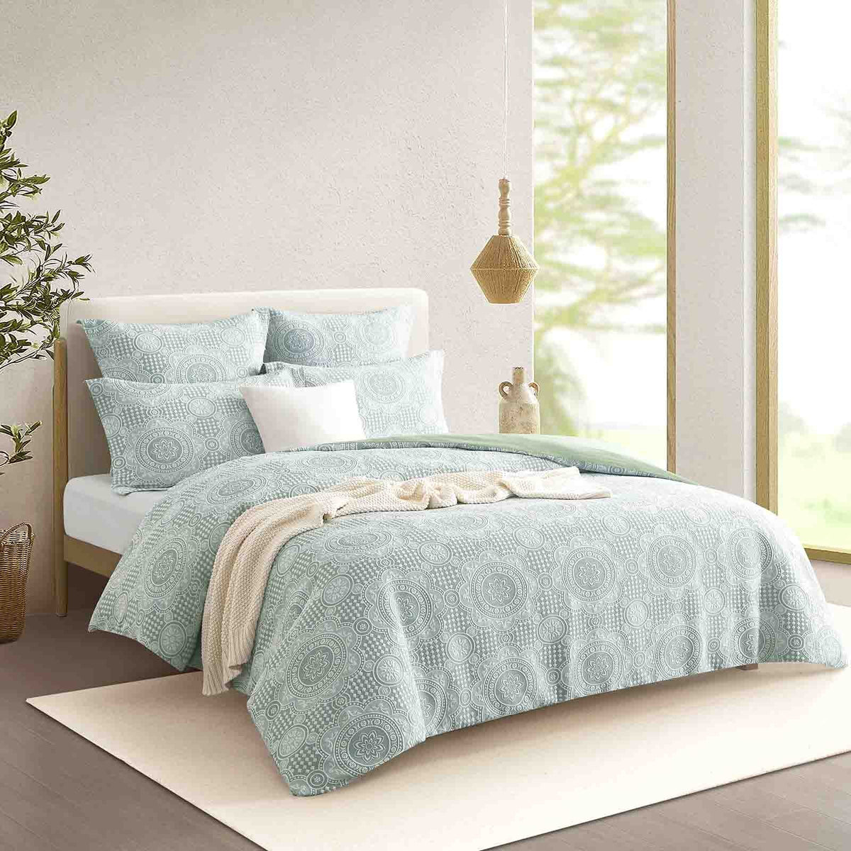 Renee Taylor Rizz Cotton Blend Jacquard Quilt Cover Set - Sage (OEKO-TEX Certified)