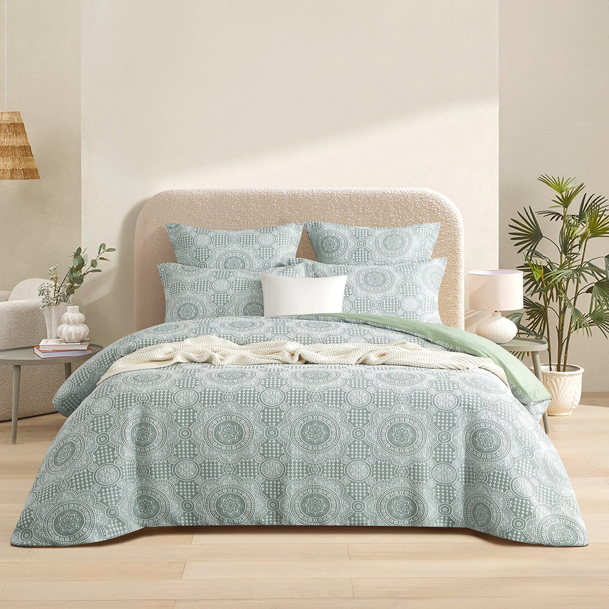 Renee Taylor Rizz Cotton Blend Jacquard Quilt Cover Set - Sage (OEKO-TEX Certified)