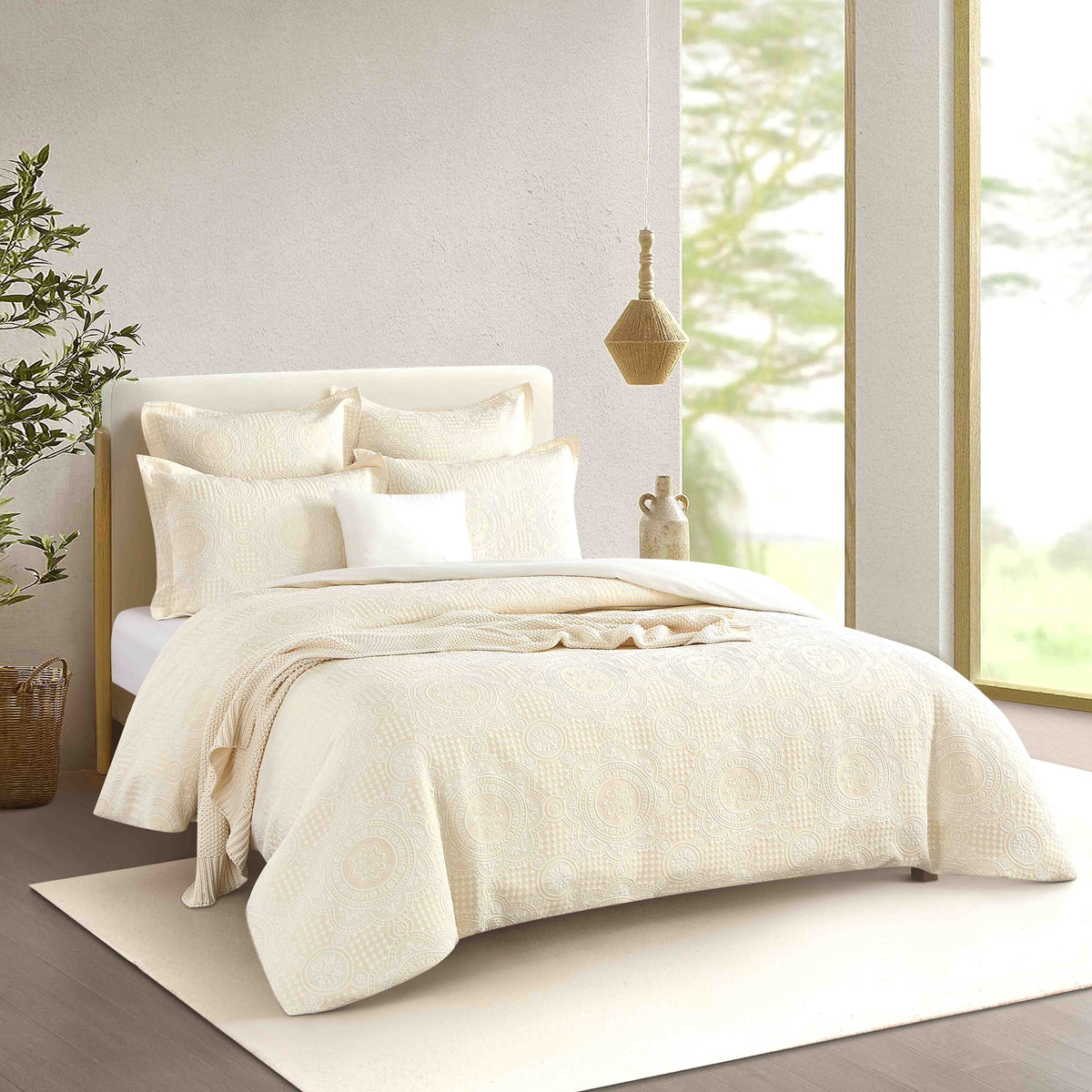 Renee Taylor Dakota Cotton Blend Jacquard Quilt Cover Set - Beige (OEKO-TEX Certified)