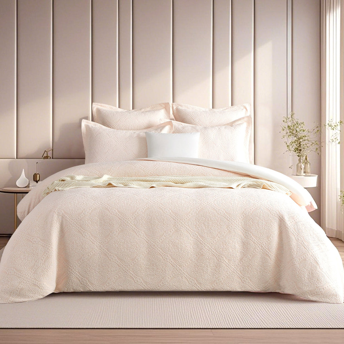 Renee Taylor Bella Cotton Blend Jacquard Quilt Cover Set - Blush (OEKO-TEX Certified)