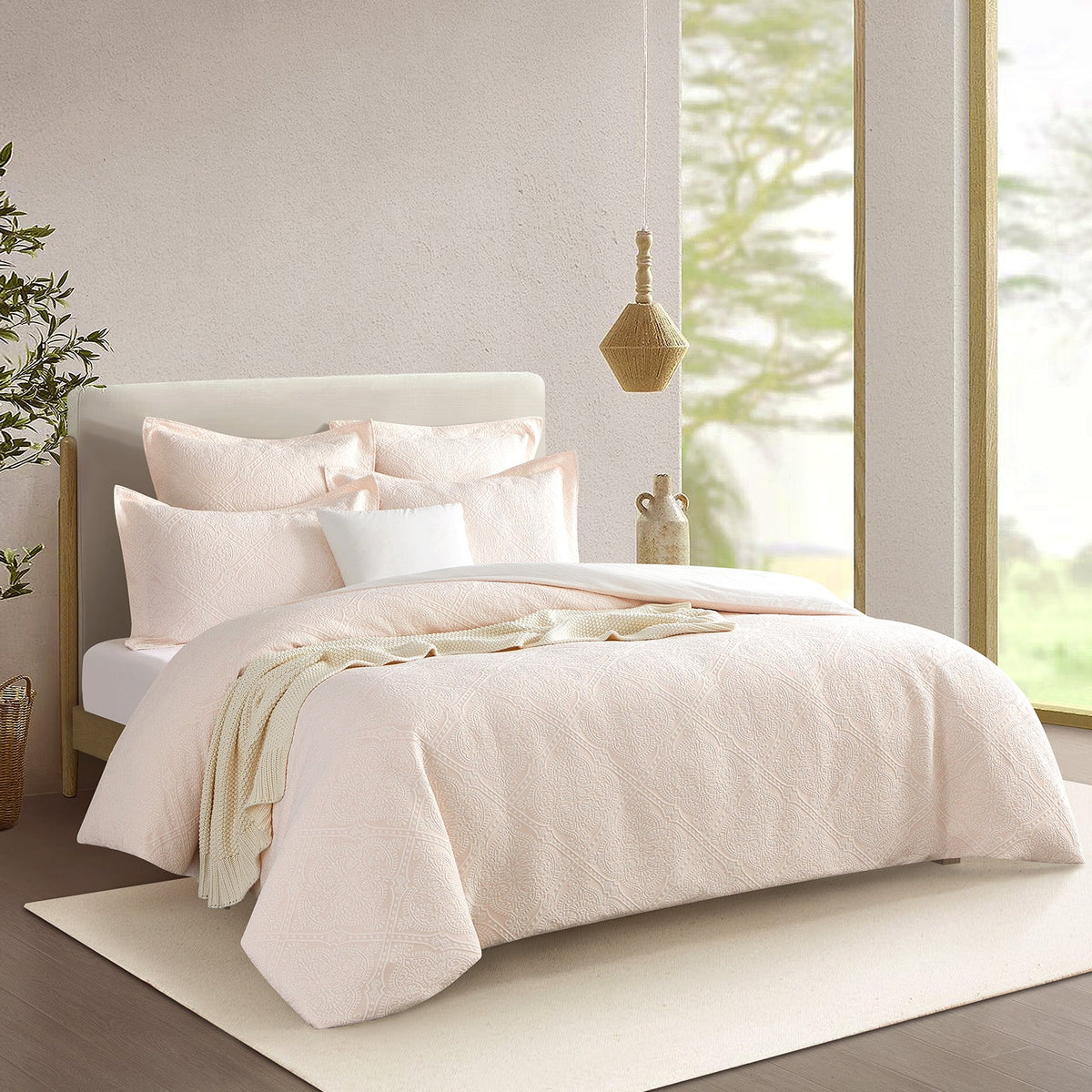 Renee Taylor Bella Cotton Blend Jacquard Quilt Cover Set - Blush (OEKO-TEX Certified)