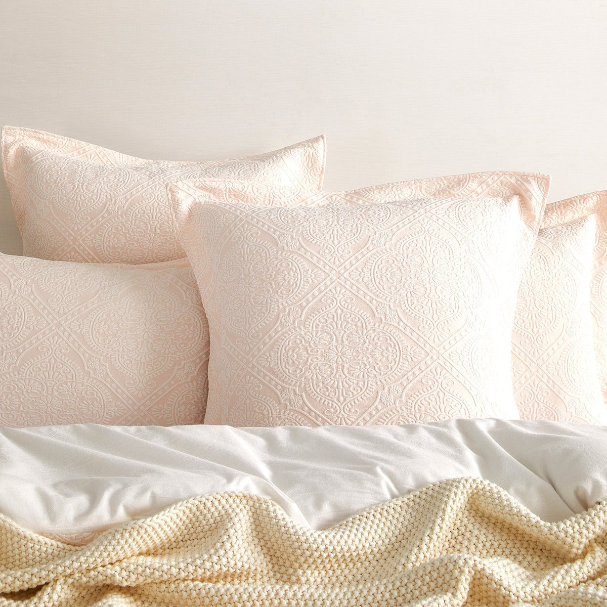 Renee Taylor Bella Cotton Blend Jacquard Quilt Cover Set - Blush (OEKO-TEX Certified)