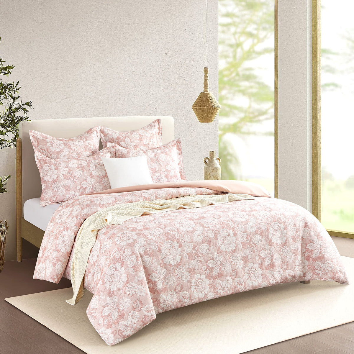 Renee Taylor Aura Cotton Blend Jacquard Quilt Cover Set - Blush (OEKO-TEX Certified)