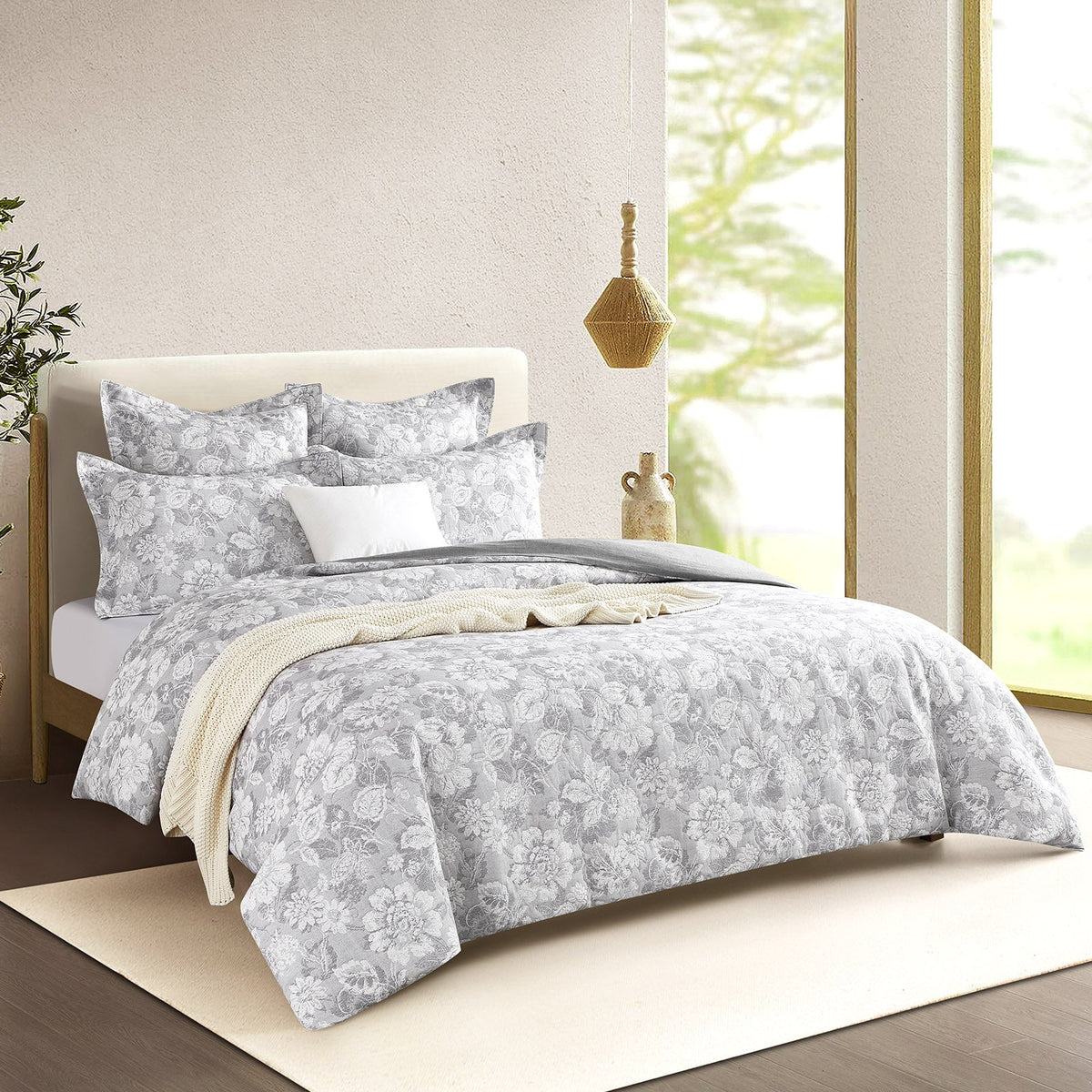 Renee Taylor Sigma Cotton Blend Jacquard Quilt Cover Set - Charcoal (OEKO-TEX Certified)
