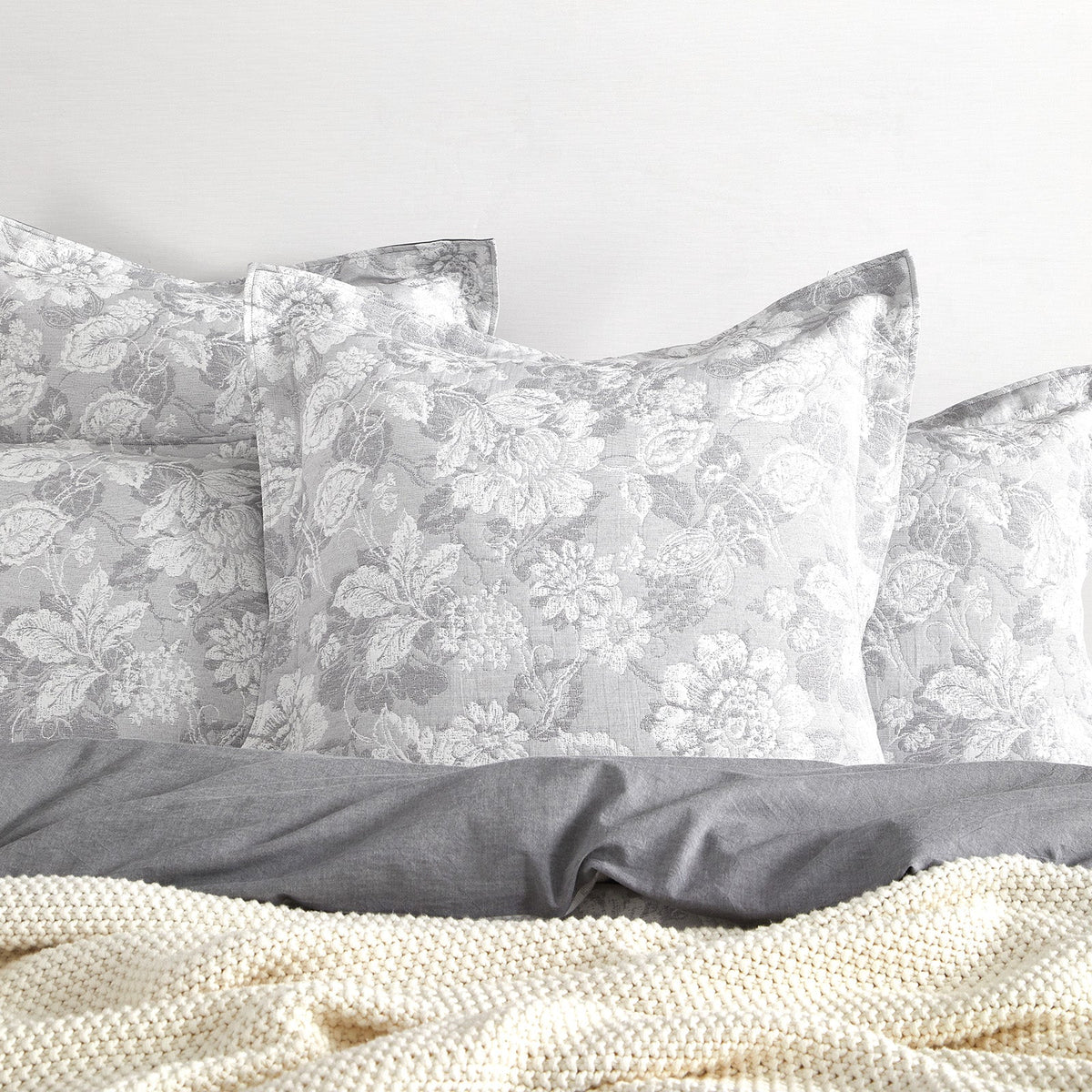 Renee Taylor Sigma Cotton Blend Jacquard Quilt Cover Set - Charcoal (OEKO-TEX Certified)