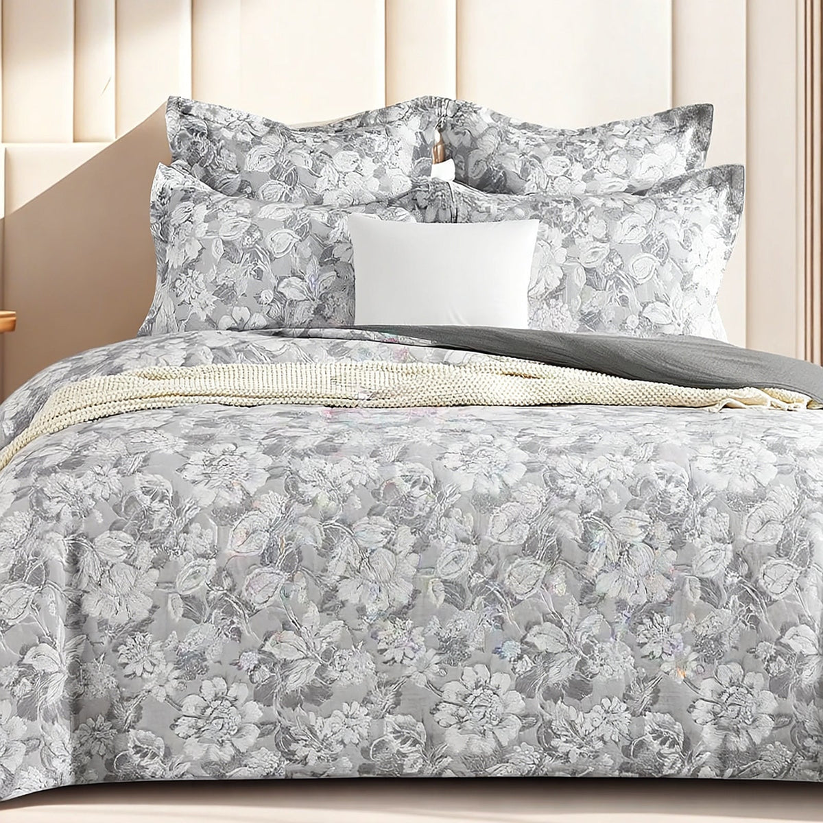 Renee Taylor Sigma Cotton Blend Jacquard Quilt Cover Set - Charcoal (OEKO-TEX Certified)