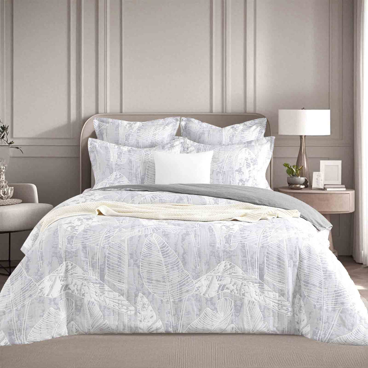 Renee Taylor Grove Cotton Blend Jacquard Quilt Cover Set - Charcoal (OEKO-TEX Certified)