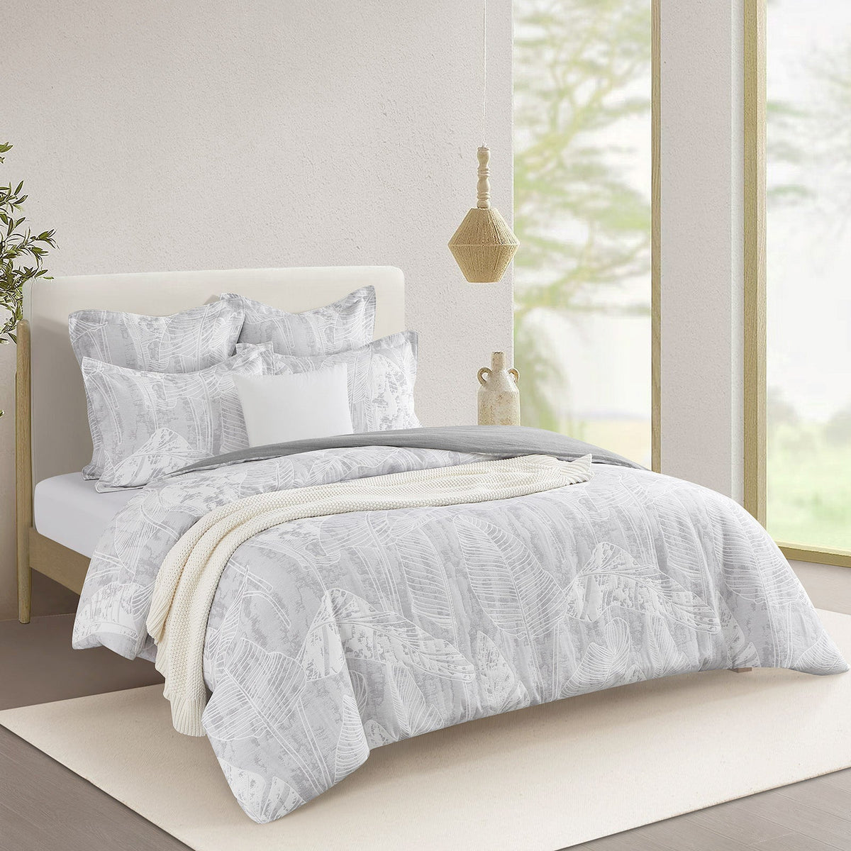 Renee Taylor Grove Cotton Blend Jacquard Quilt Cover Set - Charcoal (OEKO-TEX Certified)