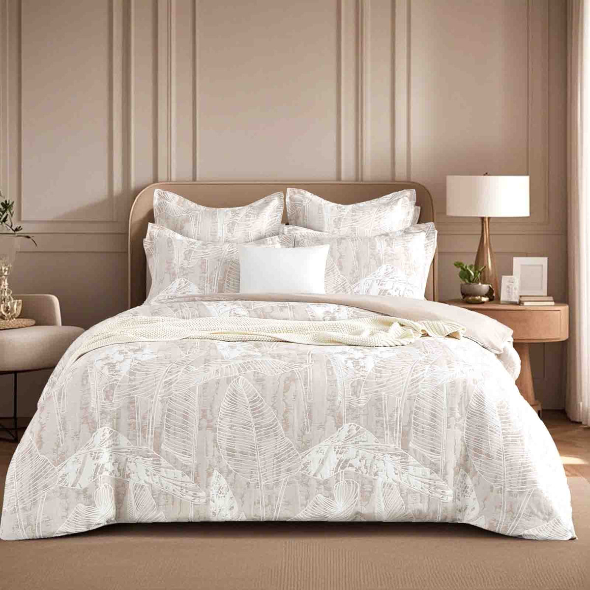 Renee Taylor Panache Cotton Blend Jacquard Quilt Cover Set - Wood (OEKO-TEX Certified)