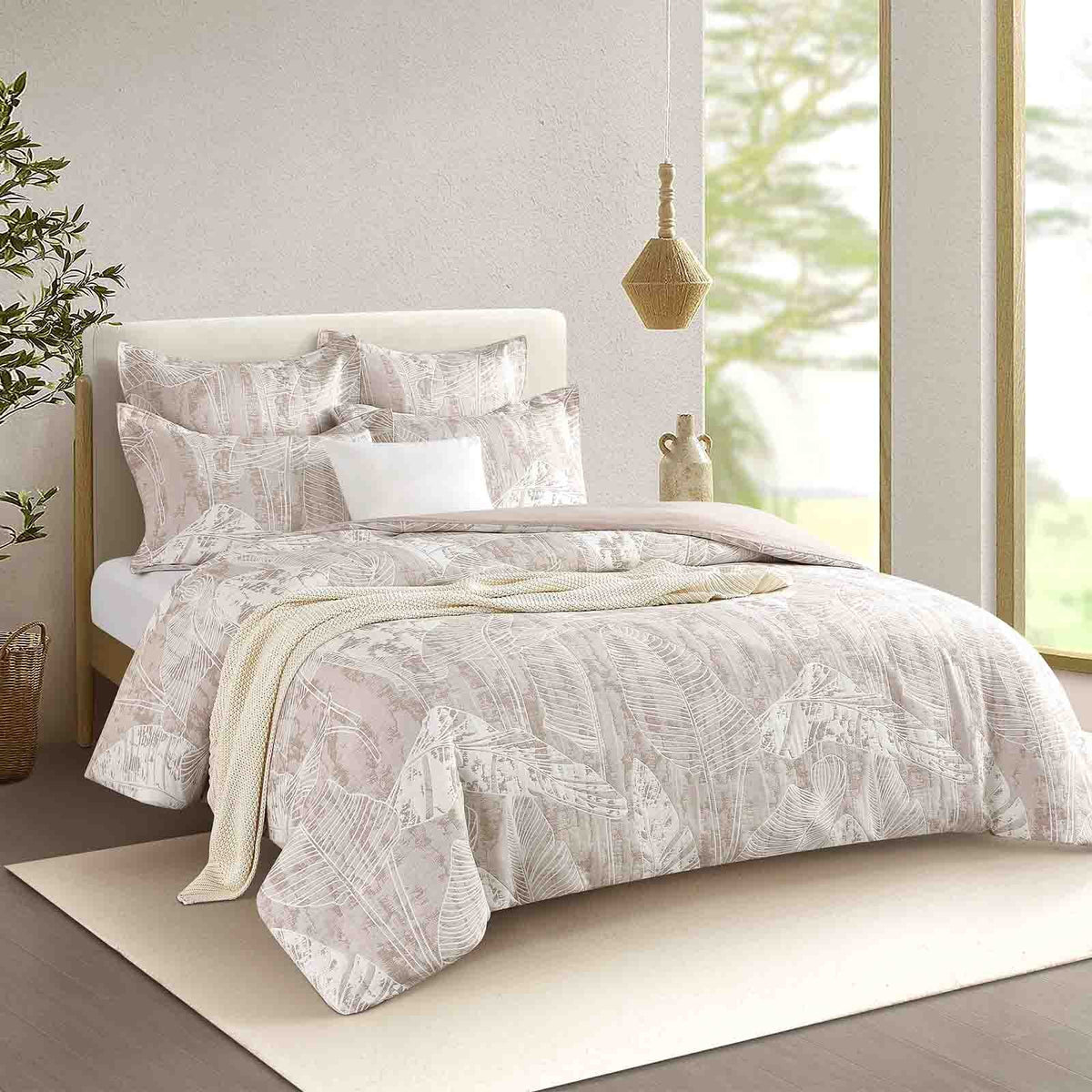 Renee Taylor Panache Cotton Blend Jacquard Quilt Cover Set - Wood (OEKO-TEX Certified)