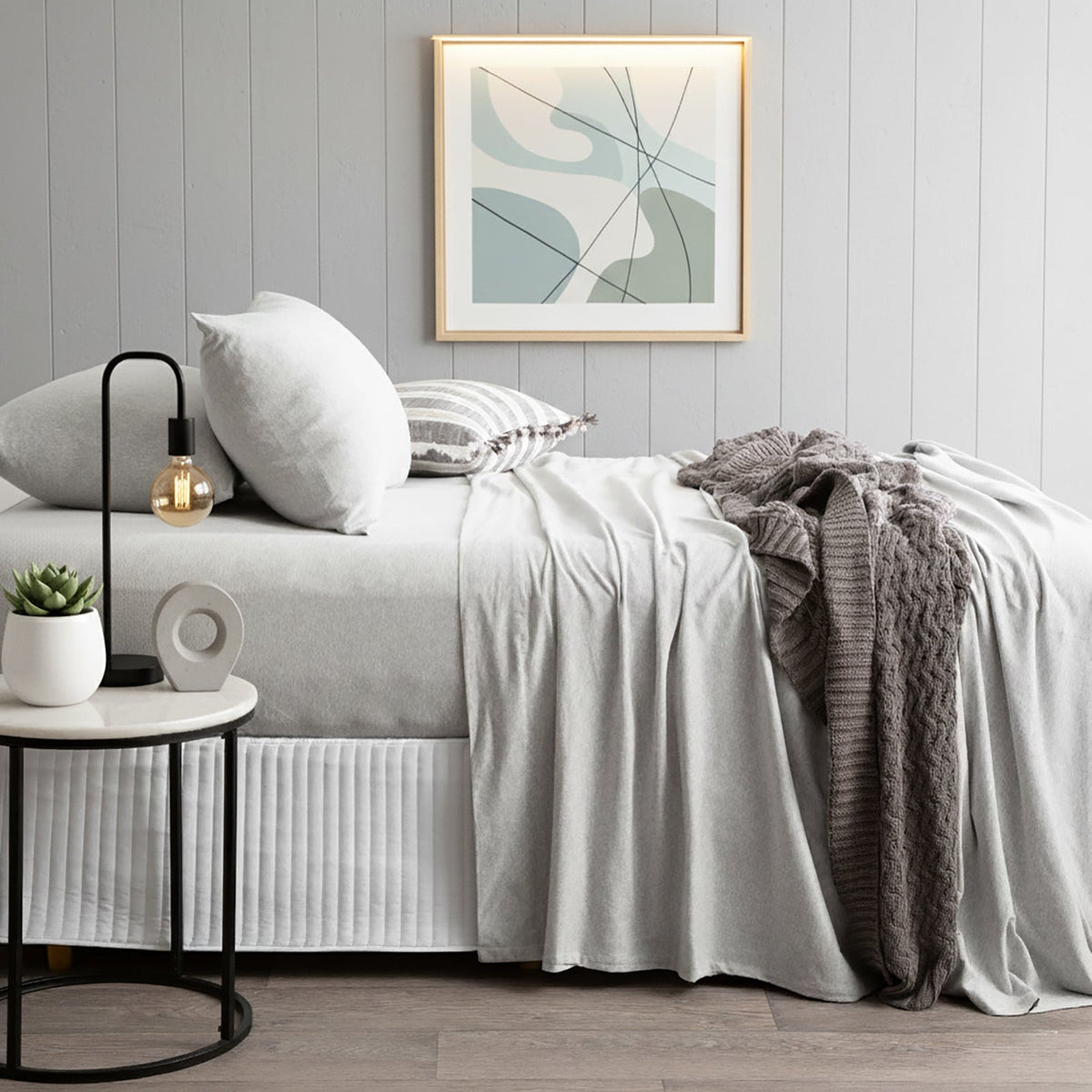 Renee Taylor Comfort T's Organic Cotton Jersey Bed Sheet Set - Grey Marle (OEKO-TEX Certified)