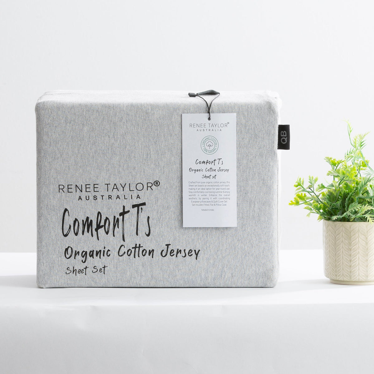 Renee Taylor Comfort T's Organic Cotton Jersey Bed Sheet Set - Grey Marle (OEKO-TEX Certified)