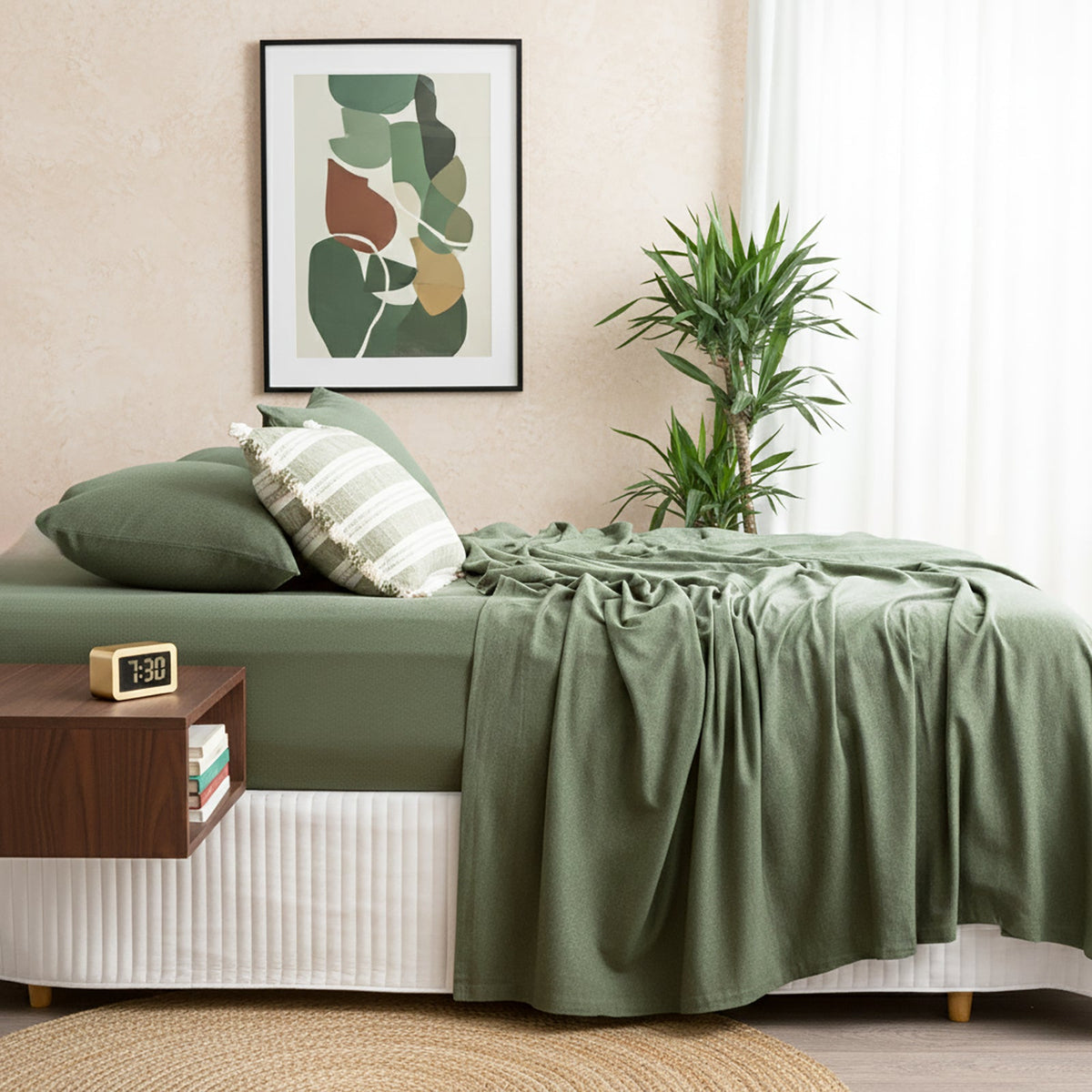 Renee Taylor Comfort T's Organic Cotton Jersey Bed Sheet Set - Olive (OEKO-TEX Certified)