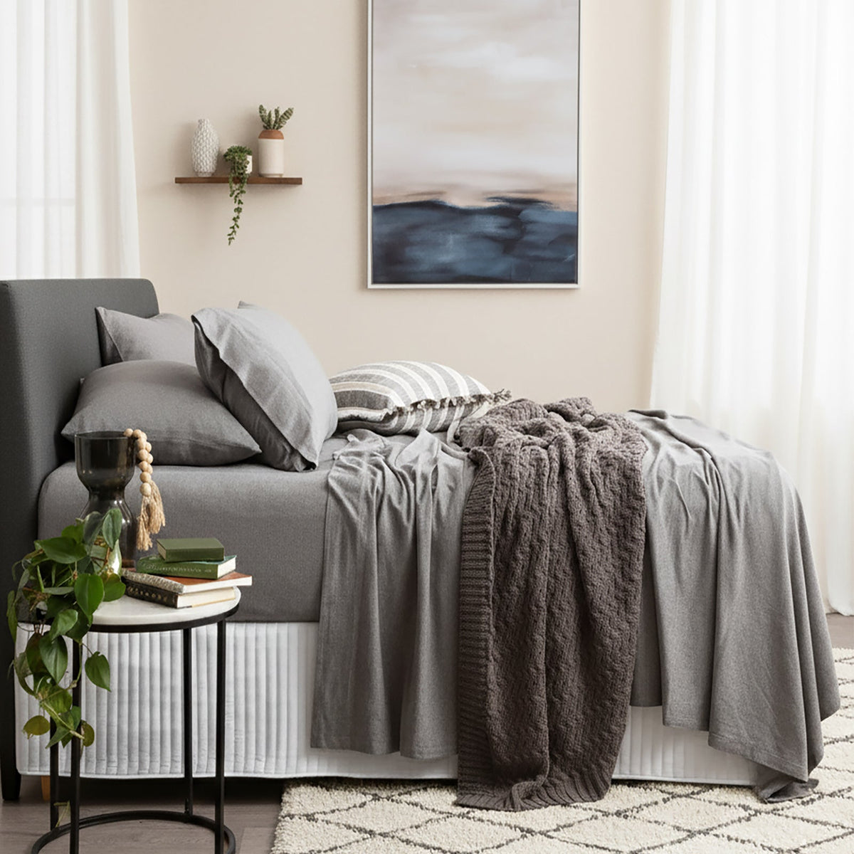 Renee Taylor Comfort T's Organic Cotton Jersey Bed Sheet Set - Charcoal (OEKO-TEX Certified)