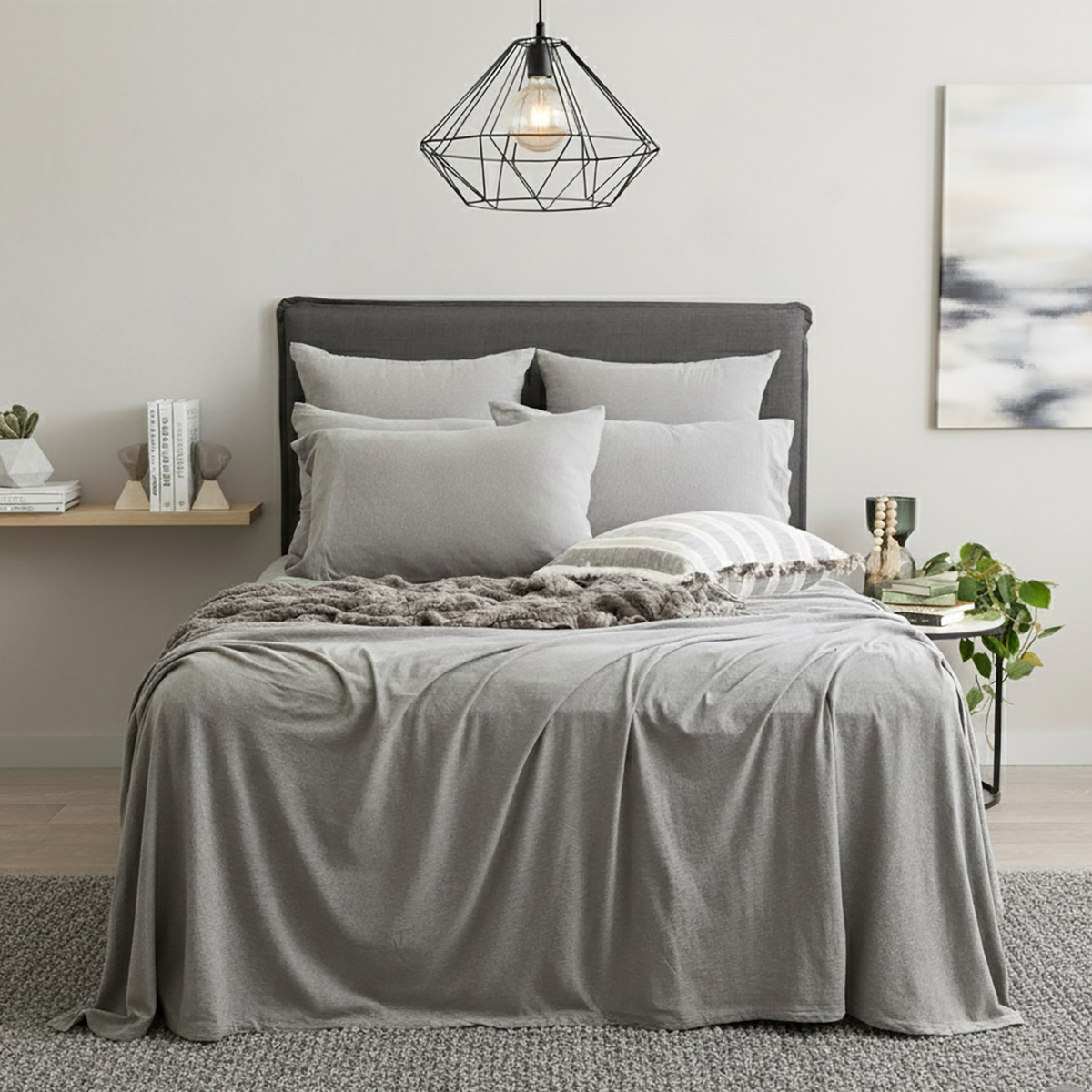 Renee Taylor Comfort T's Organic Cotton Jersey Bed Sheet Set - Charcoal (OEKO-TEX Certified)