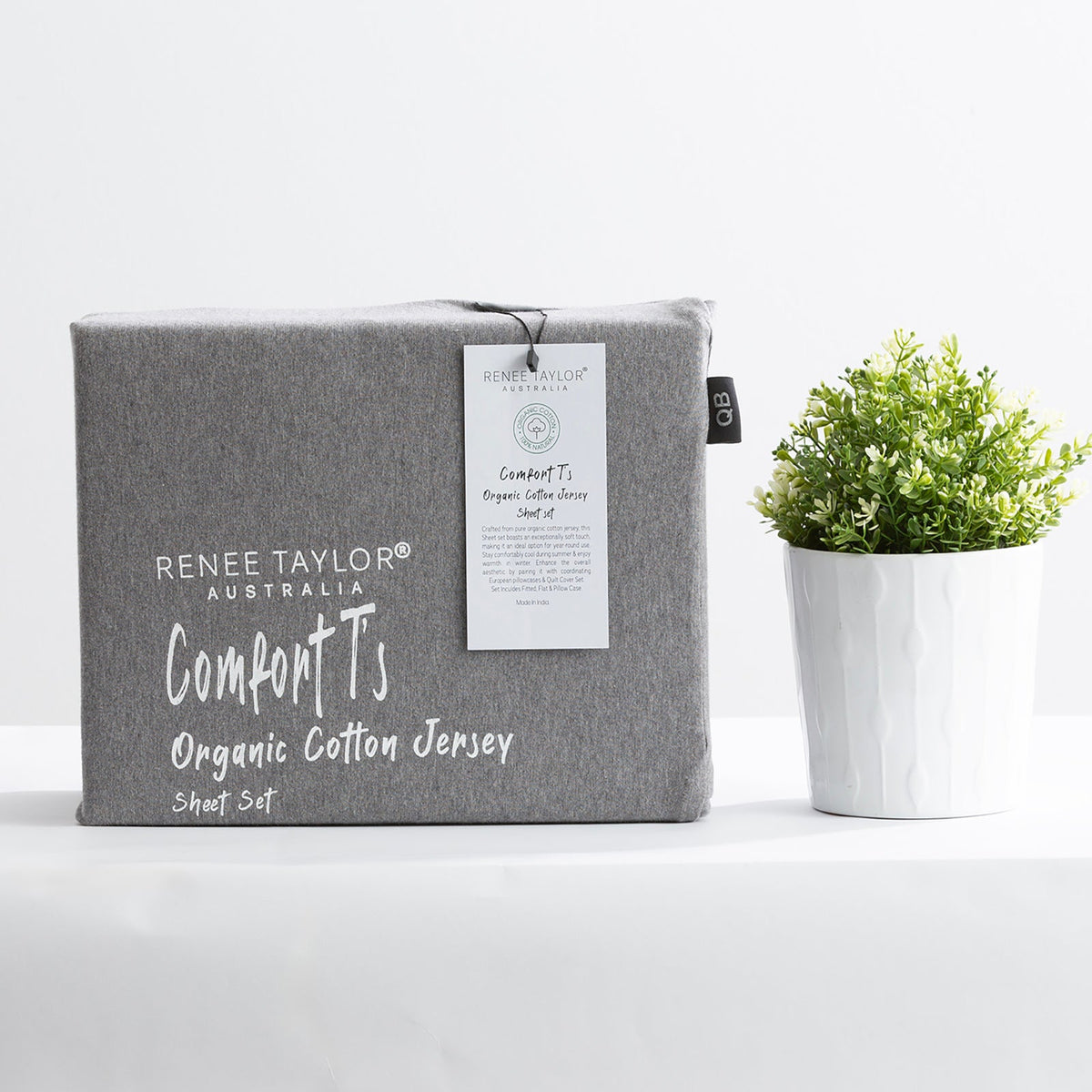 Renee Taylor Comfort T's Organic Cotton Jersey Bed Sheet Set - Charcoal (OEKO-TEX Certified)