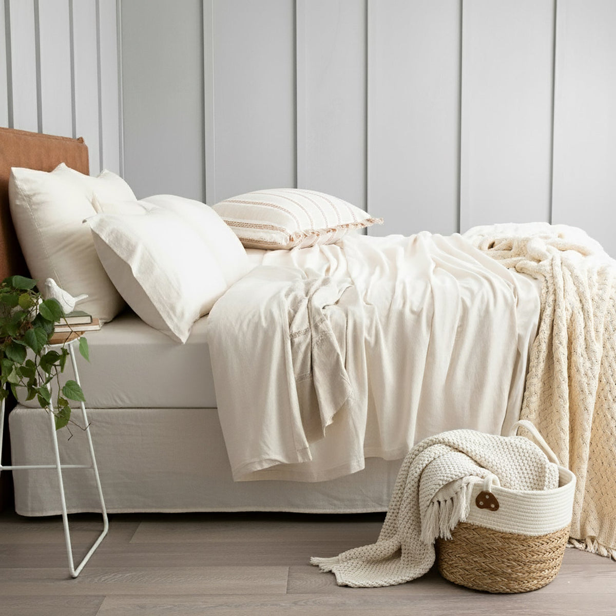 Renee Taylor Comfort T's Organic Cotton Jersey Bed Sheet Set - Oatmeal (OEKO-TEX Certified)