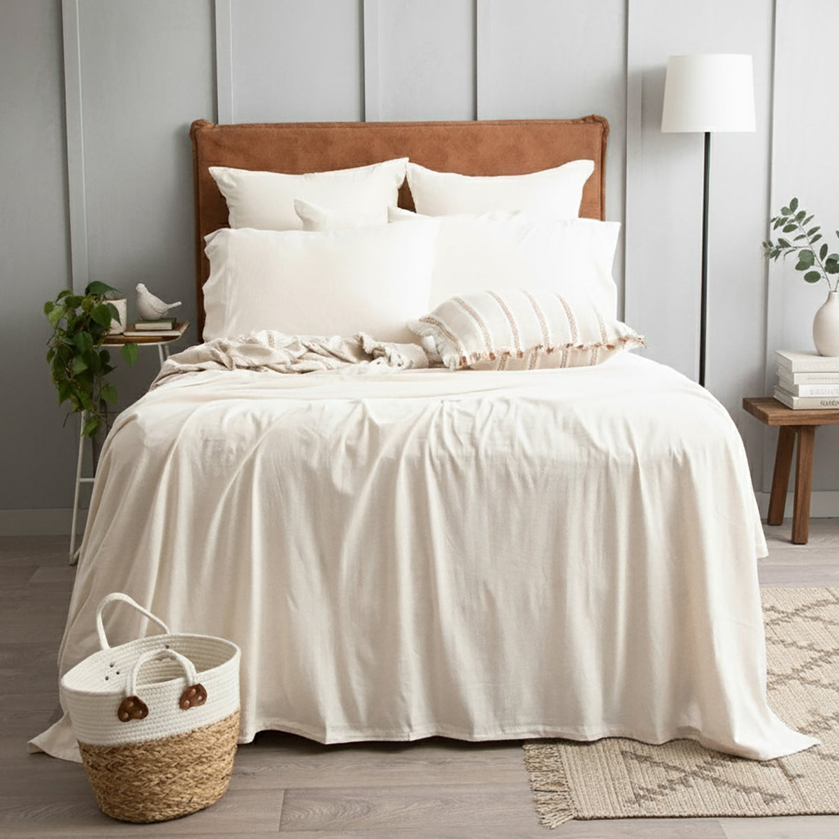 Renee Taylor Comfort T's Organic Cotton Jersey Bed Sheet Set - Oatmeal (OEKO-TEX Certified)