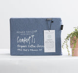 Renee Taylor Comfort T's Organic Cotton Jersey Fitted Sheet & Pillowcase Set - Ink (OEKO-TEX Certified)