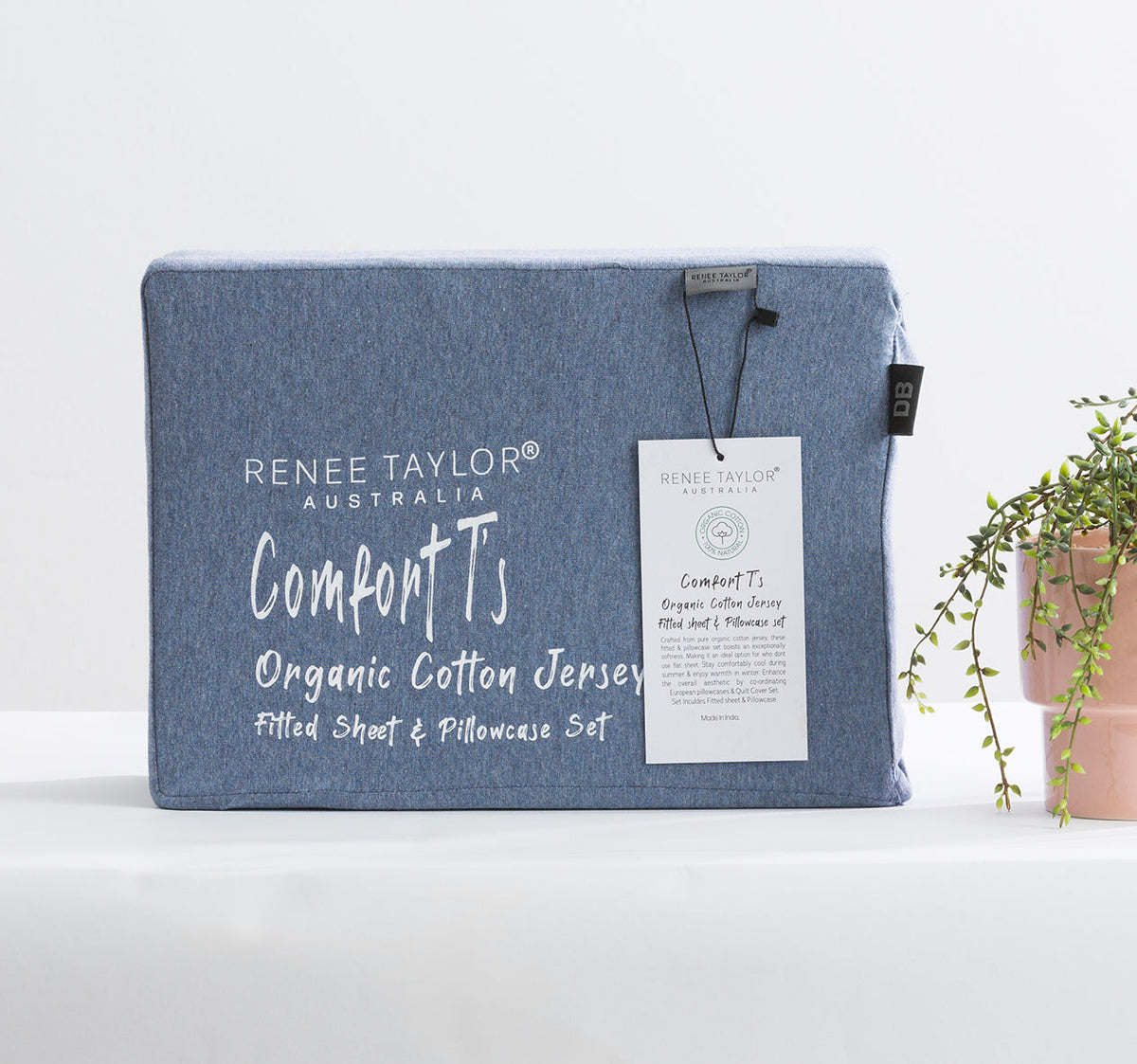 Renee Taylor Comfort T's Organic Cotton Jersey Kids Fitted Sheet & Pillowcase Set - Ink (OEKO-TEX Certified)