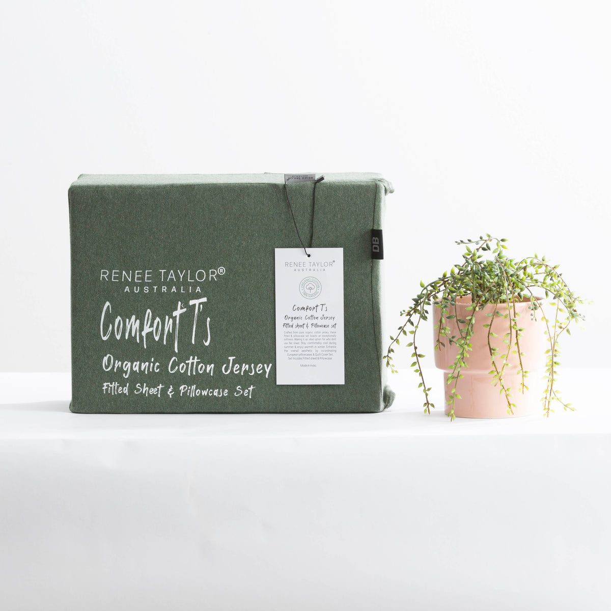Renee Taylor Comfort T's Organic Cotton Jersey Kids Fitted Sheet & Pillowcase Set - Olive (OEKO-TEX Certified)