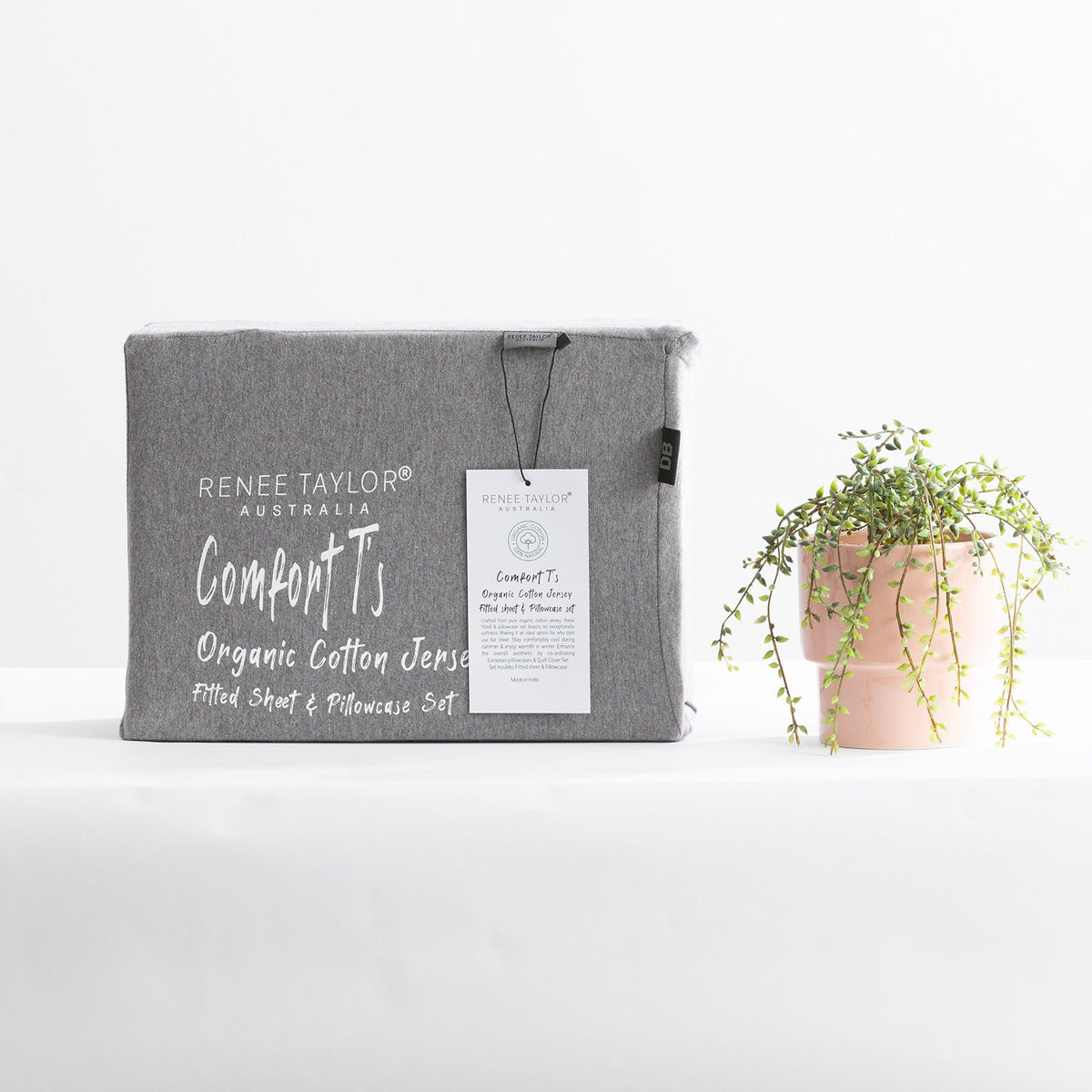 Renee Taylor Comfort T's Organic Cotton Jersey Kids Fitted Sheet & Pillowcase Set - Charcoal (OEKO-TEX Certified)
