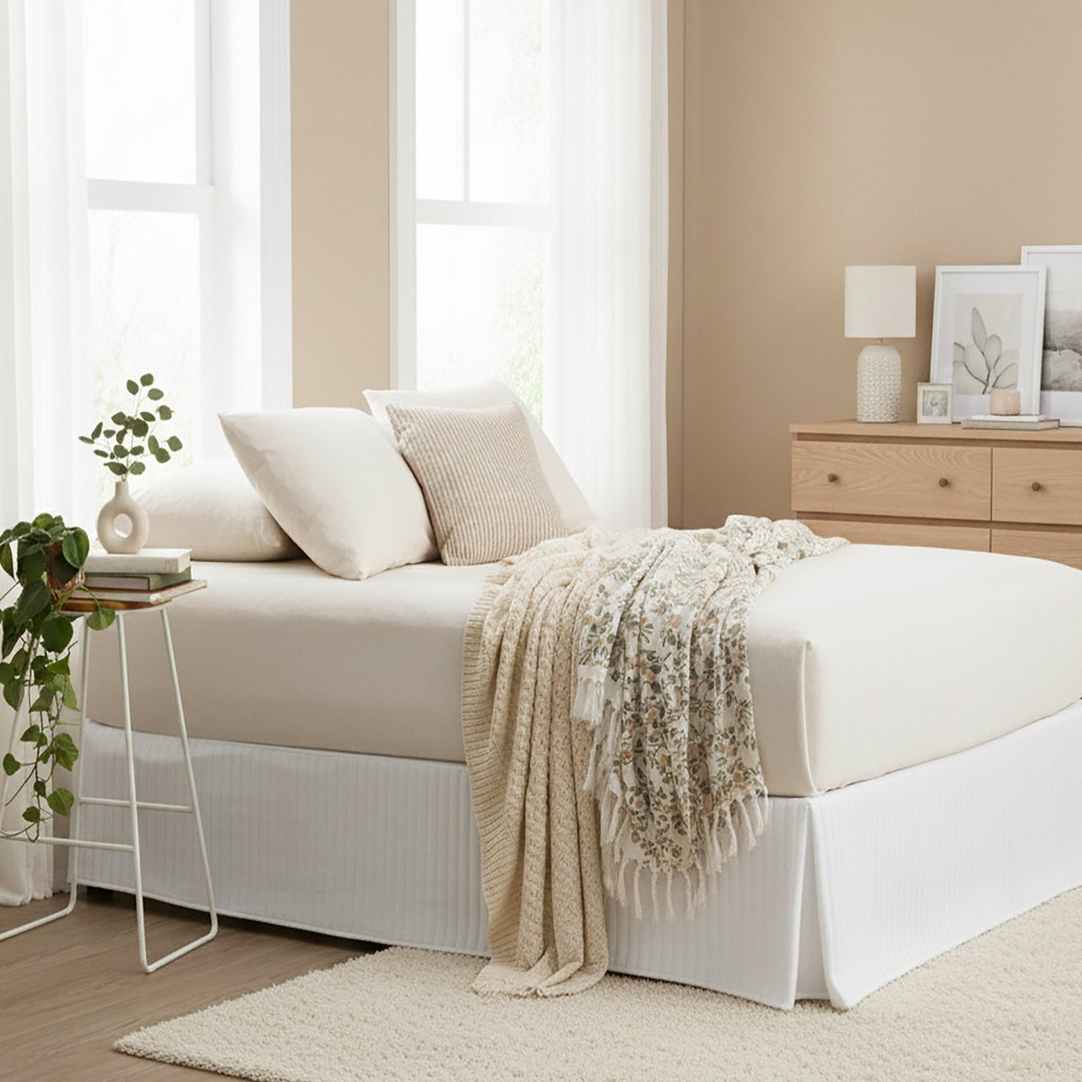 Renee Taylor Comfort T's Organic Cotton Jersey Fitted Sheet & Pillowcase Set - Oatmeal (OEKO-TEX Certified)