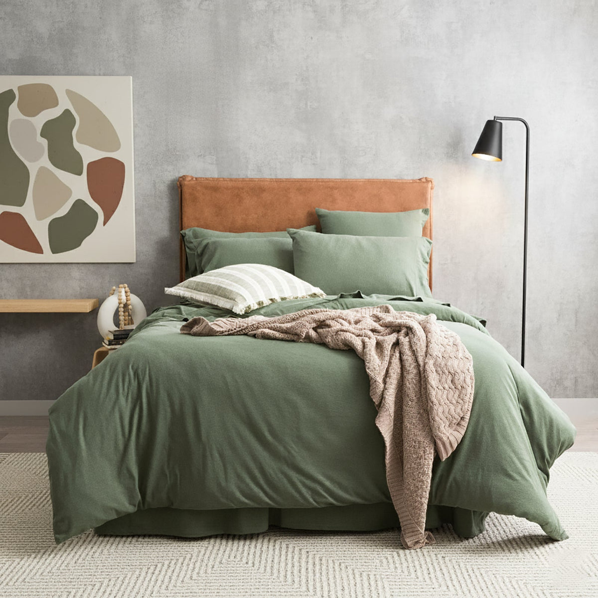 Renee Taylor Comfort T's Organic Cotton Jersey Quilt Cover Set - Olive (OEKO-TEX Certified)