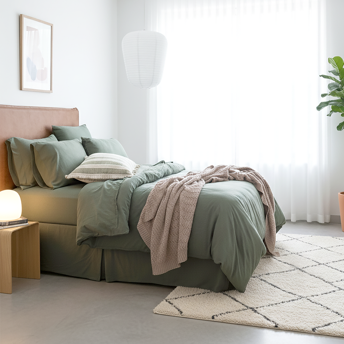 Renee Taylor Comfort T's Organic Cotton Jersey Quilt Cover Set - Olive (OEKO-TEX Certified)