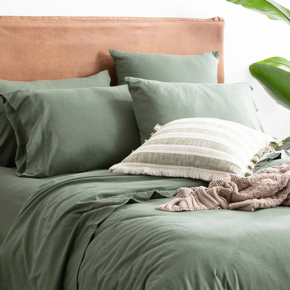 Renee Taylor Comfort T's Organic Cotton Jersey Quilt Cover Set - Olive (OEKO-TEX Certified)