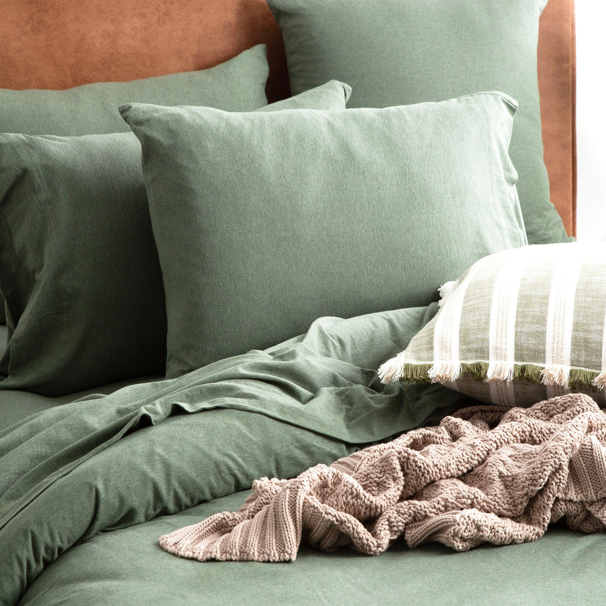 Renee Taylor Comfort T's Organic Cotton Jersey Quilt Cover Set - Olive (OEKO-TEX Certified)