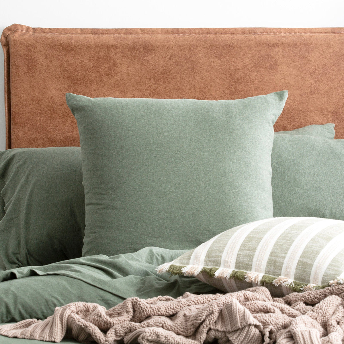 Renee Taylor Comfort T's Organic Cotton Jersey Quilt Cover Set - Olive (OEKO-TEX Certified)