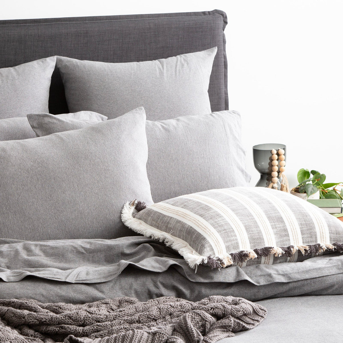 Renee Taylor Comfort T's Organic Cotton Jersey Quilt Cover Set - Charcoal (OEKO-TEX Certified)
