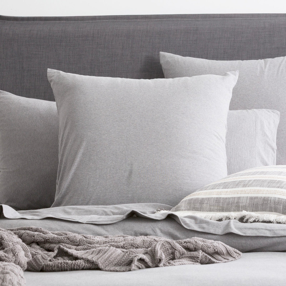 Renee Taylor Comfort T's Organic Cotton Jersey Quilt Cover Set - Charcoal (OEKO-TEX Certified)