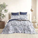 Renee Taylor Delos Quilted Reversible Coverlet Set - Blue/White (Medallion Print Bedspread)