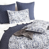 Renee Taylor Delos Quilted Reversible Coverlet Set - Blue/White (Medallion Print Bedspread)