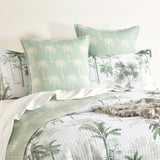 Renee Taylor Marbella Quilted Reversible Coverlet Set - Green/White (Palm Print Bedspread)