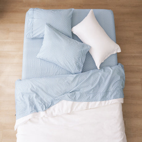 Renee Taylor Kiki 250TC Cotton Percale Sheet Set - Blue Mini Check (OEKO-TEX Certified)