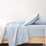 Renee Taylor Kiki 250TC Cotton Percale Sheet Set - Blue Mini Check (OEKO-TEX Certified)