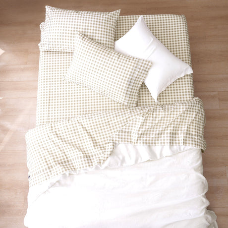 Renee Taylor Bran 250TC Cotton Percale Sheet Set - Sage Gingham (OEKO-TEX Certified)